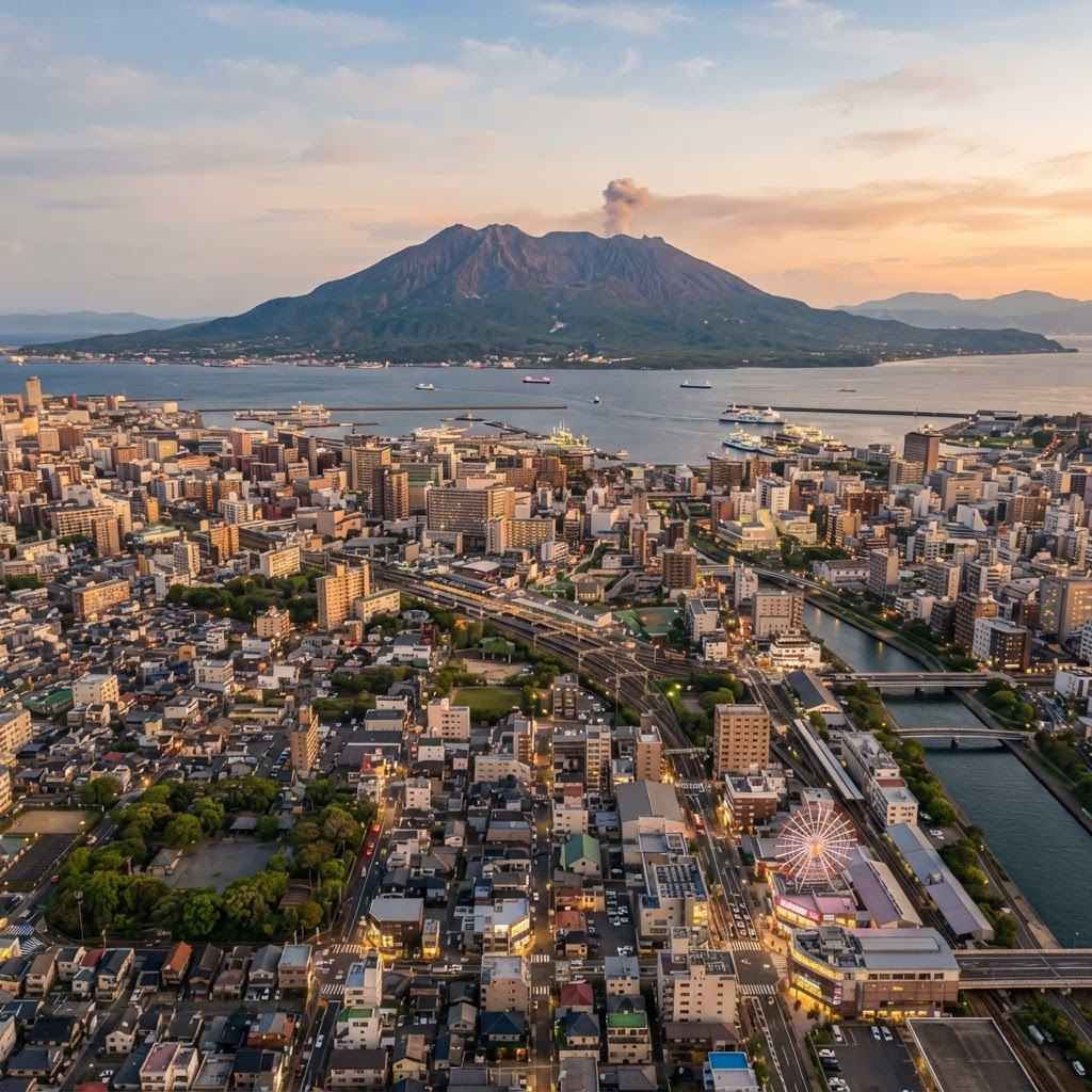 鹿児島市の街並みと桜島