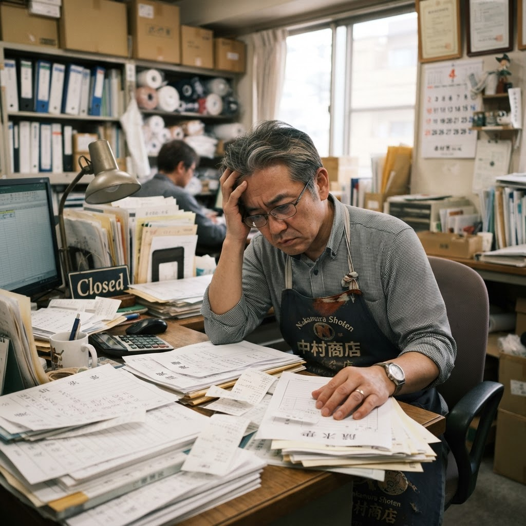 補助金の書類に悩む経営者